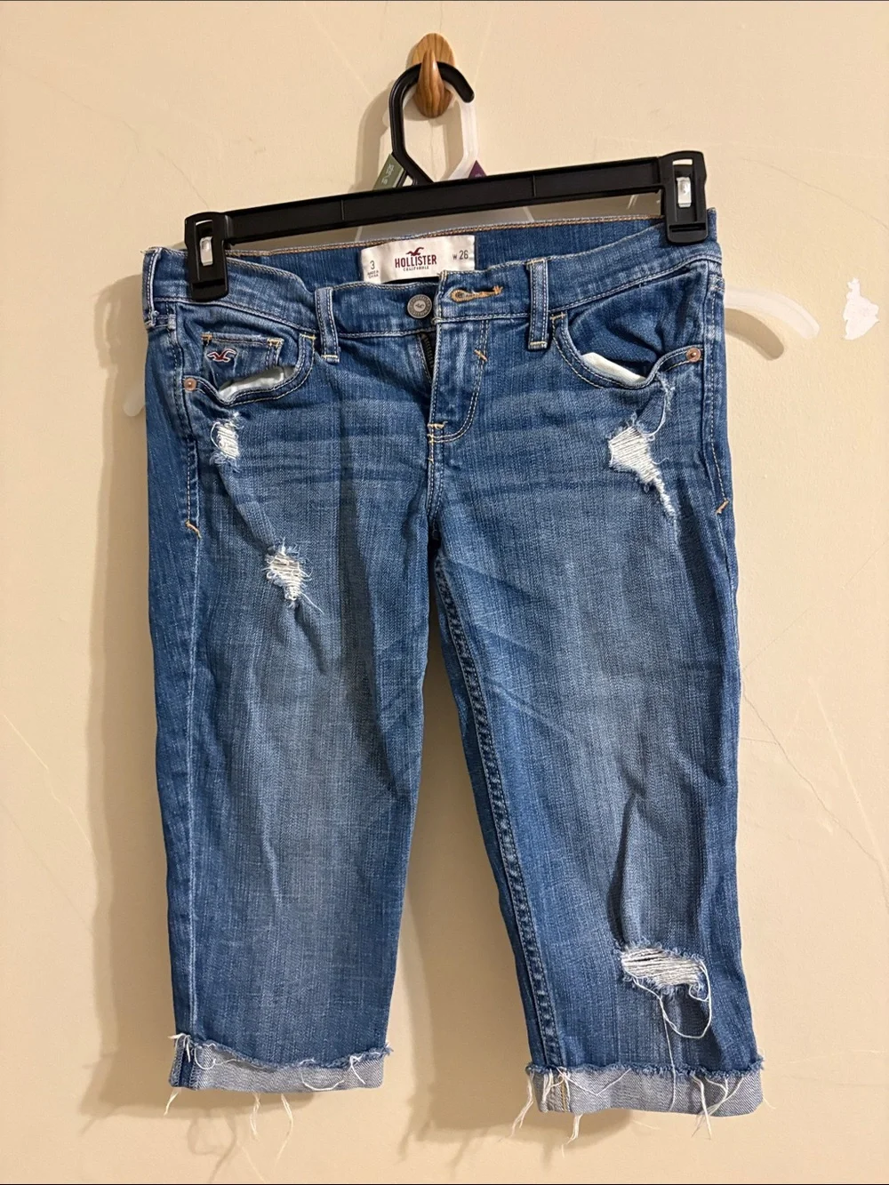 Hollister Women's Blue Distressed Denim Bermuda Shorts
